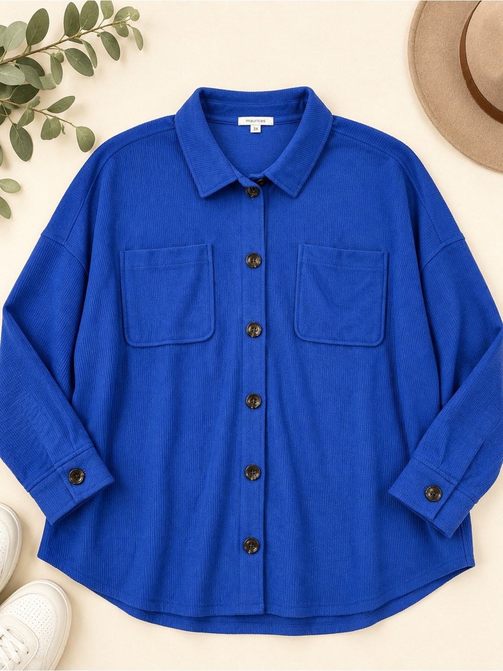 Maurices Cobalt Blue Oversized Shacket 2X Button Front NWT